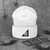 White B Mark Logo Beanie, front view laying flat.