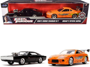 Dom's Dodge Charger R/T Black and Brian's Toyota Supra Orange Set of 2 pieces "Fast & Furious" Seri F977-31981 Dom's Dodge Charger R/T Black and Brian's Toyota Supra Orange Set of 2 pieces "Fast & Furious" Seri F977-31981