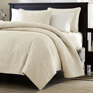 Full / Queen Ivory Beige Quilted Coverlet Quilt Set with 2 Shams Q280-FQIS984451