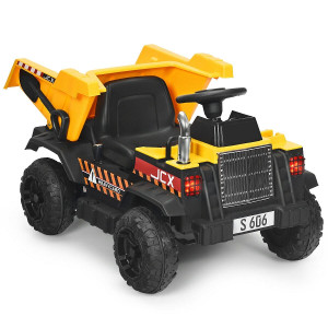 12V Battery Kids Ride On Dump Truck with Electric Bucket and Dump Bed-Yellow - Color: Yellow D681-TY327741YW
