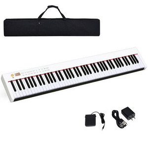 88-Key Portable Full-Size Semi-weighted Digital Piano Keyboard-White - Color: White D681-MU10068WH