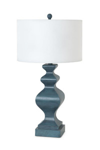 Set Of Two 31" Distressed Teal Table Lamps With White Drum Shade N270-488401 Set Of Two 31" Distressed Teal Table Lamps With White Drum Shade N270-488401