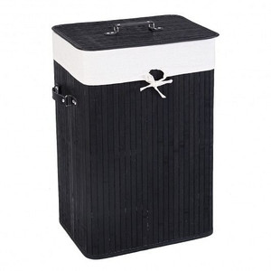Rectangle Bamboo Hamper Laundry Basket Washing Cloth Bin Storage Bag Lid 3 color-Black B593-HW67642