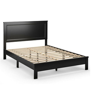 Queen Size Bed Frame Platform Slat High Headboard Bedroom with Rubber Wood Leg-Black - Color: Black D681-HU10440BK-Q