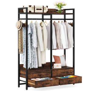 Heavy Duty Brown Black Garment Rack Clothes Hanging Rod with 4 Storage Drawers Q280-RBFSDMG1892563