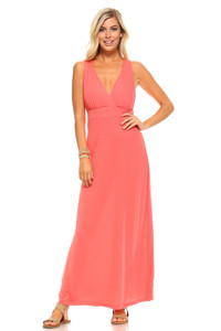 Women's Halter Maxi Dress with Cross Back Straps T396-DF226-M-COR-S