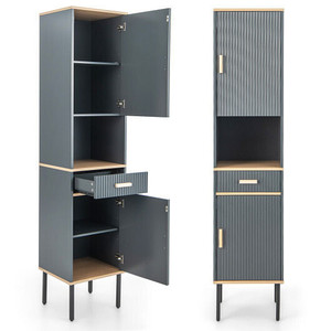 Free-Standing Bathroom Cabinet Narrow Linen with Doors and Drawer-Gray B593-JV10815 Free-Standing Bathroom Cabinet Narrow Linen with Doors and Drawer-Gray B593-JV10815