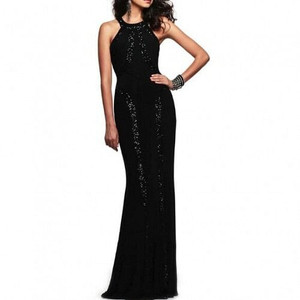 Paillettes Embellished Slim Fashion Women Long Evening Dress - Black A392-fasd0087