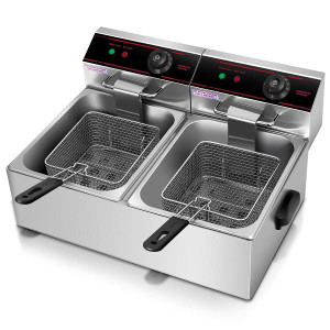 3400W Dual Tank Electric Countertop Deep Fryer - Color: Silver D681-EP19233 3400W Dual Tank Electric Countertop Deep Fryer - Color: Silver D681-EP19233