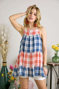 ADORA Plaid Tiered Babydoll Cami K328-adora-plaid-tiered-babydoll-cami ADORA Plaid Tiered Babydoll Cami K328-adora-plaid-tiered-babydoll-cami