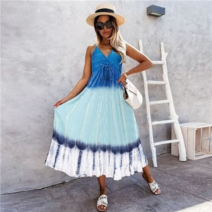 Temperament Gradient Color Large Skirt Beach Suspender Dress - Blue A392-fasd0176