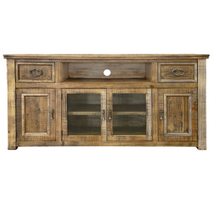 70" Brown Solid Wood Cabinet Enclosed Storage Distressed TV Stand N270-528699