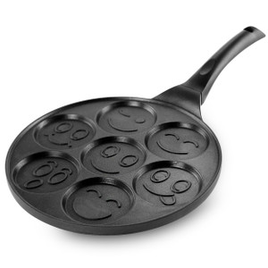 MegaChef Happy Face Emoji 10.5 Inch  Aluminum Nonstick Pancake Maker Pan with Cool Touch Handle D970-MC-HAPPYCAKES1