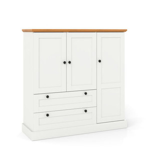 47.5 Inch Kitchen Freestanding Storage Cabinet with 3 Doors and 2 Large Drawers-White - Color: White D681-JV12886US-WH