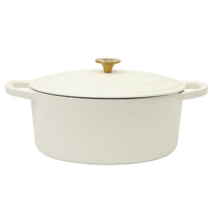 Crock Pot Artisan 7 Quart Oval Enameled Cast Iron Dutch Oven in Linen with Gold Handle D970-142678.02 Crock Pot Artisan 7 Quart Oval Enameled Cast Iron Dutch Oven in Linen with Gold Handle D970-142678.02