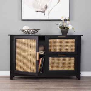 Black and Cane Bamboo Accent Storage Cabinet N270-401675