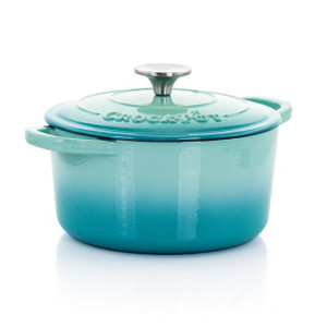 Crock-Pot Artisan 2 Piece 3 Quarts Enameled Cast Iron Dutch Oven in Aqua Blue D970-142621.02R Crock-Pot Artisan 2 Piece 3 Quarts Enameled Cast Iron Dutch Oven in Aqua Blue D970-142621.02R