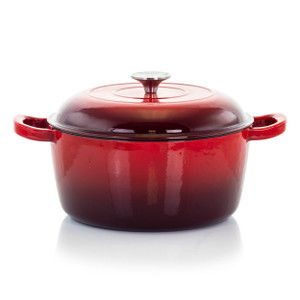 MegaChef 5 Quarts Round Enameled Cast Iron Casserole with Lid in Red D970-MG-CR25AR MegaChef 5 Quarts Round Enameled Cast Iron Casserole with Lid in Red D970-MG-CR25AR