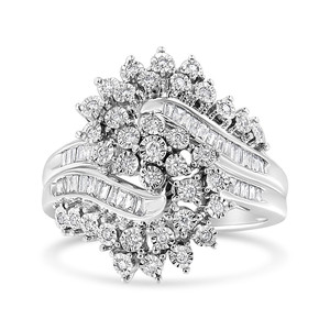 10K White Gold 1/2 Cttw Round and Baguette-Cut "S" Shaped Bypass Cocktail Ring (I-J Color, I1-I2 Cl N162-016384R600 10K White Gold 1/2 Cttw Round and Baguette-Cut "S" Shaped Bypass Cocktail Ring (I-J Color, I1-I2 Cl N162-016384R600