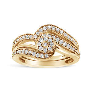 14K Yellow Gold Plated .925 Sterling Silver 1/3ct Cttw Multi-Diamond Bypass Vintage-Style Bridal Se N162-021507R500 14K Yellow Gold Plated .925 Sterling Silver 1/3ct Cttw Multi-Diamond Bypass Vintage-Style Bridal Se N162-021507R500