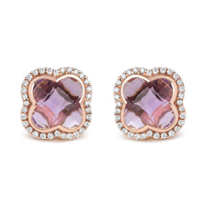 18K Rose Gold 3/8 Cttw Diamond and 11x11mm Clover-Cut Purple Amethyst Gemstone Clover Halo Stud Ear N162-020436EN50 18K Rose Gold 3/8 Cttw Diamond and 11x11mm Clover-Cut Purple Amethyst Gemstone Clover Halo Stud Ear N162-020436EN50