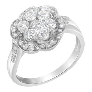14K White Gold Floral Cluster Diamond Ring (1.0 Cttw, H-I Color, SI2-I1 Clarity) - Size 7-1/2 N162-015515R750