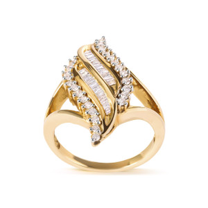 10K Yellow Gold 1/2 Cttw Round and Baguette Cut Diamond Cocktail Ring (H-I Color, I1-I2 Clarity) N162-11-2143YDM 10K Yellow Gold 1/2 Cttw Round and Baguette Cut Diamond Cocktail Ring (H-I Color, I1-I2 Clarity) N162-11-2143YDM