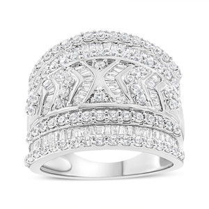 .925 Sterling Silver 2.0 Cttw Diamond Edge Multi-Row Ring Band ( J-K Color, I3 Clarity) - Ring Size N162-019158R700 .925 Sterling Silver 2.0 Cttw Diamond Edge Multi-Row Ring Band ( J-K Color, I3 Clarity) - Ring Size N162-019158R700
