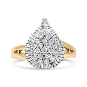 14K Yellow and White Gold 1.00 Cttw Round and Baguette-Cut Diamond Ballerina Cocktail Ring (H-I Col N162-14-2218TDM 14K Yellow and White Gold 1.00 Cttw Round and Baguette-Cut Diamond Ballerina Cocktail Ring (H-I Col N162-14-2218TDM