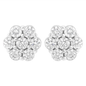 14K White Gold 3/4 Cttw 7 Stone Floral Cluster Round Brilliant Cut Diamond Stud Earrings with Screw N162-74-5965WDM 14K White Gold 3/4 Cttw 7 Stone Floral Cluster Round Brilliant Cut Diamond Stud Earrings with Screw N162-74-5965WDM