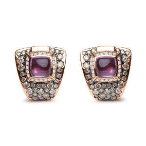 18K Rose Gold 1 1/2 Cttw Round Diamond and 7mm Cushion Cut Purple Amethyst Gemstone Geometrical Sta N162-020406EN50 18K Rose Gold 1 1/2 Cttw Round Diamond and 7mm Cushion Cut Purple Amethyst Gemstone Geometrical Sta N162-020406EN50