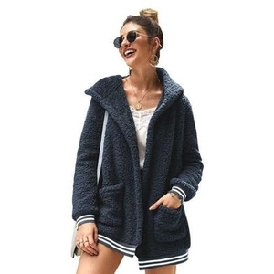 High Fashion Fluffy Style Long Sleeves Winter Fashion Hooded Women Top - Royal Blue A392-fast0131
