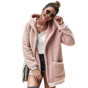 High Fashion Fluffy Style Long Sleeves Winter Fashion Hooded Women Top - Pink A392-fast0127