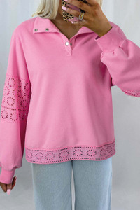 Bonbon Embroidered Flower Patchwork Snap Buttons Pullover Sweatshirt T543-8783319367922