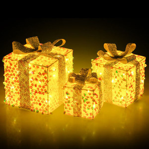 Set of 3 Christmas Lighted Gift Boxes with Pre-lit 90 LED Light and Bows B593-CM24887US Set of 3 Christmas Lighted Gift Boxes with Pre-lit 90 LED Light and Bows B593-CM24887US