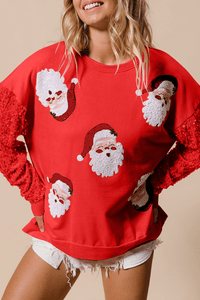 Fiery Red Sequined Santa Claus Long Sleeve Christmas Sweatshirt T543-8798860476658