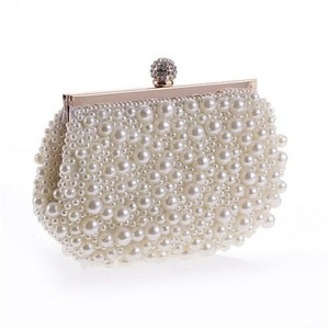 Delicate Pearls Beaded Fashion Evening Handbag - White A392-fhbg0113
