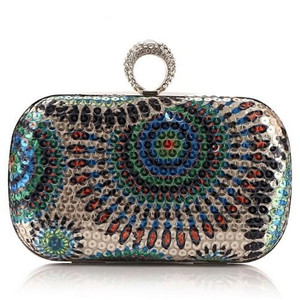 Peacock Feather Inspired Glistening Sequins Women Fashion Evening Handbag - Colorful Blue A392-fhbg0073