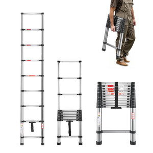Telescoping Ladder, 8.5ft Stainless Steel Lightweight Extension Ladder, Multi-Button Retraction Col E415-SSTTNLSLK85F88IXYV0