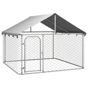 Dog Kennel Silver Galvanized steel, polyethylene Large Dog Kennel A949-171498