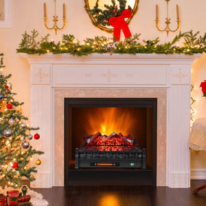 26 Inch WiFi Infrared Quartz Electric Fireplace Insert Logs Heater with Realistic Lemonwood Logs-Bl D681-FP11078US-BK