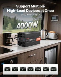 4000W Power Inverter, 12V DC to 120V AC Pure Sine Wave Inverter, Solar Car Charger Converter with L E415-LCDPYKCZXNBQ11UIQ001V1