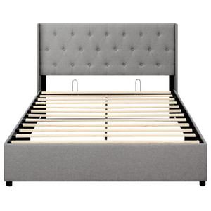 Queen Size Lift-up Storage Bed Modern Linen Upholstered Platform Bed-Gray - Color: Gray D681-HU11350GR-Q
