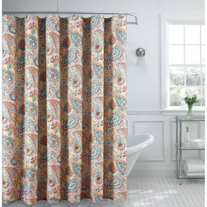 72-in. Paisley Polyester Fabric Shower Curtain in Vibrant Teal Red Yellow White Q280-PFSC129258143