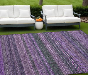 8' X 10' Purple Striped Washable Non Skid Indoor Outdoor Area Rug N270-560777