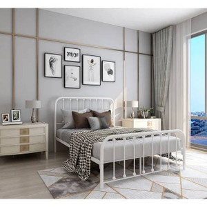 Full size Classic White Metal Bed Frame with Slatted Headboard and Footboard Q280-FLWHTKB1295834