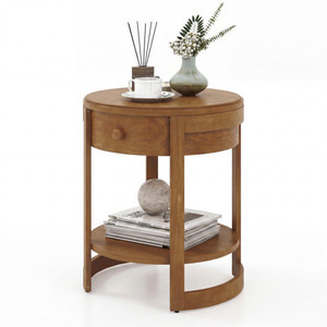 2-Tier Round End Table Mid Century Modern Nightstand Set of 2-Oak - Color: Oak D681-2*JV14612OK