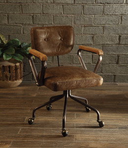 Brown and Black Swivel Faux Leather Rolling Office Chair N270-374214