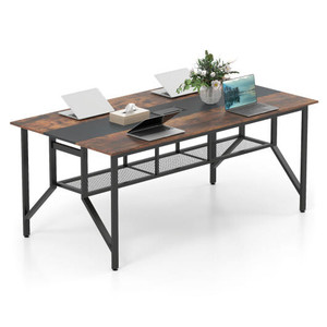 Rectangular Meeting Table with Mesh Storage Shelf and Cable Grommet-Rustic Brown B593-CB11058