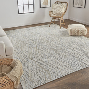 10' X 14' Gray And Blue Abstract Hand Woven Area Rug N270-513548